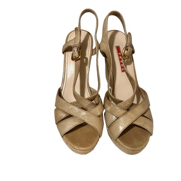 Prada tan leather cork wedge size 37 - Picture 1 of 10